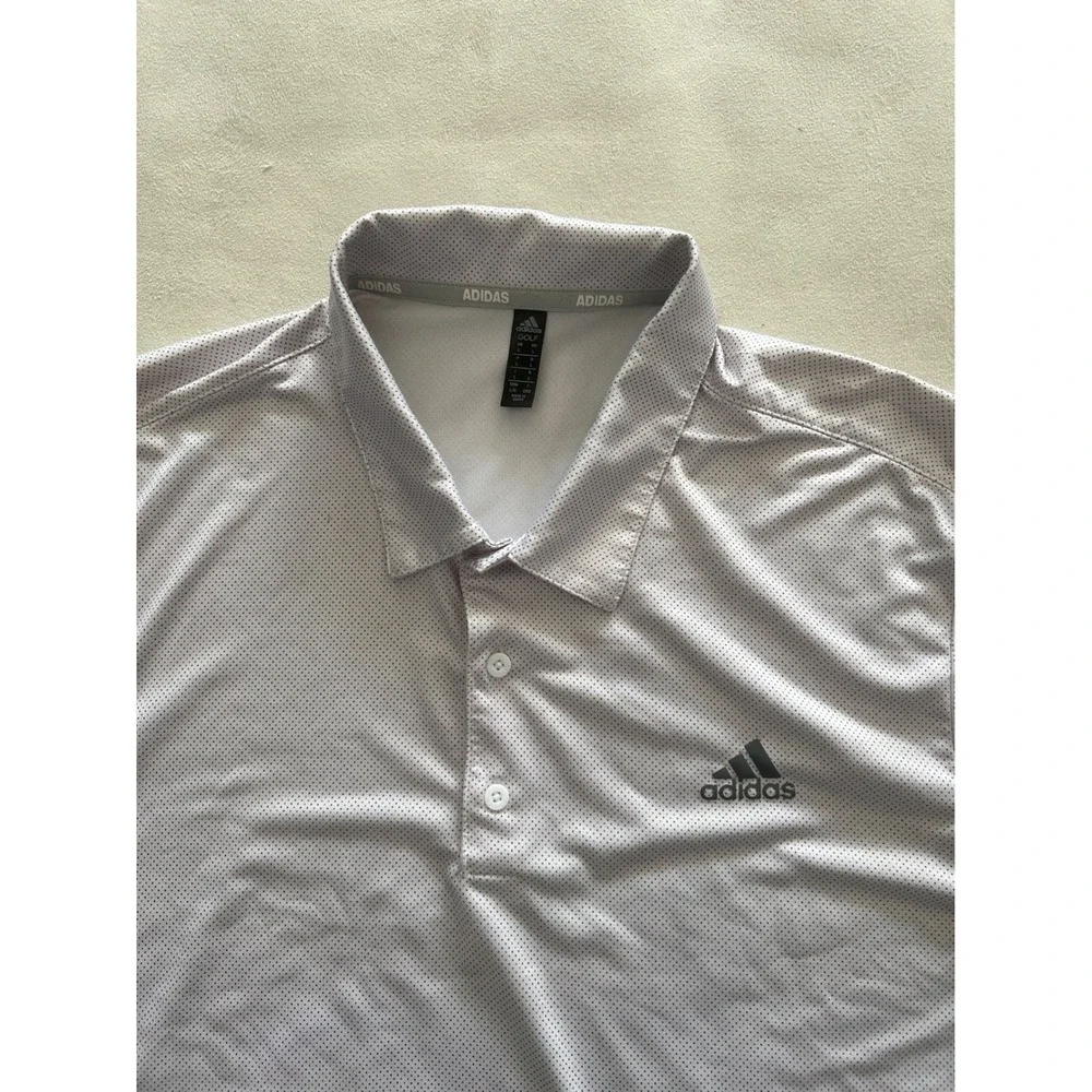 Adidas Golf Mens Large White Micro Dot Performance Short Sleeve Polo Shirt L
